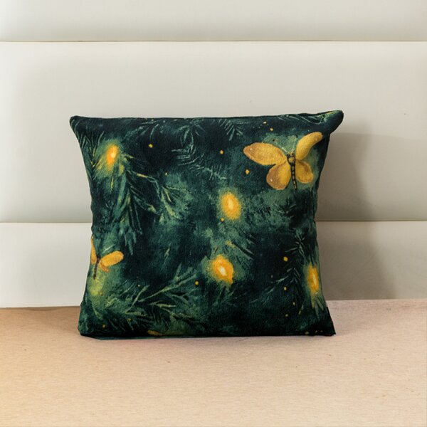Mikroplyšový poťah na vankúšik YELLOW BUTTERFLY 45x45 cm, tmavo zelený