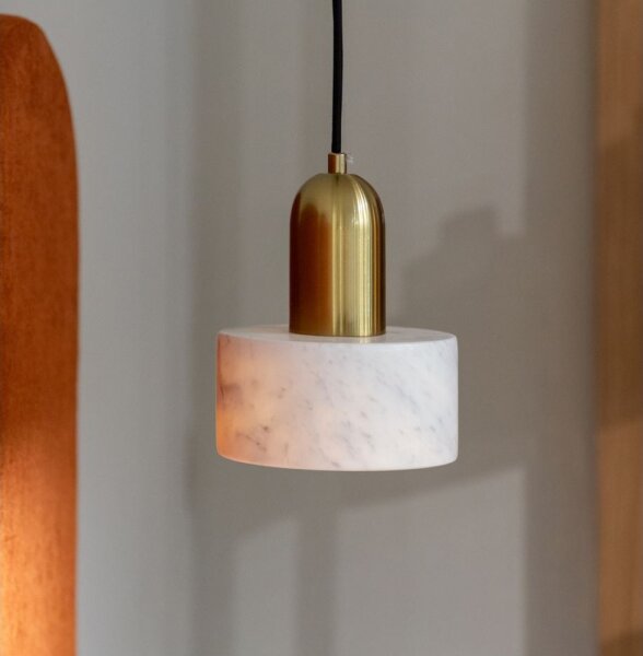 Luster na lanku MARBLE 1xE27/60W/230V zlatý/biely/mramorový dekor