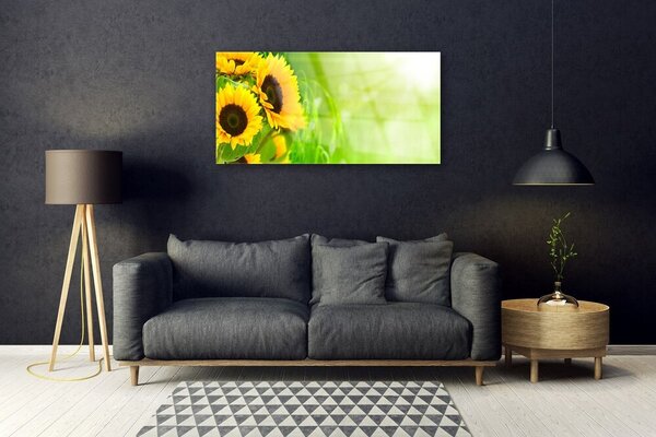 Obraz na skle Slnečnicami rastlina 100x50 cm 2 Prívesky