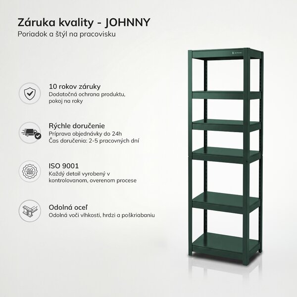 Kovový úzky regál zelený: JOHNNY, 1800 x 450 x 420 mm
