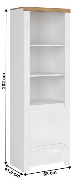 NovýNábytok.sk Regál Vilgi 1D1S (lesk biely + dub wotan). Vlastná spoľahlivá doprava až k Vám domov. 1064643