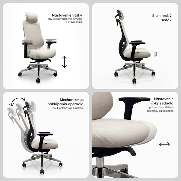 Ergonomická kancelárska stolička svetlobéžová AXIS