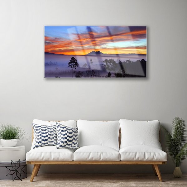 Obraz na skle Stromy hmla krajina 100x50 cm 2 Prívesky