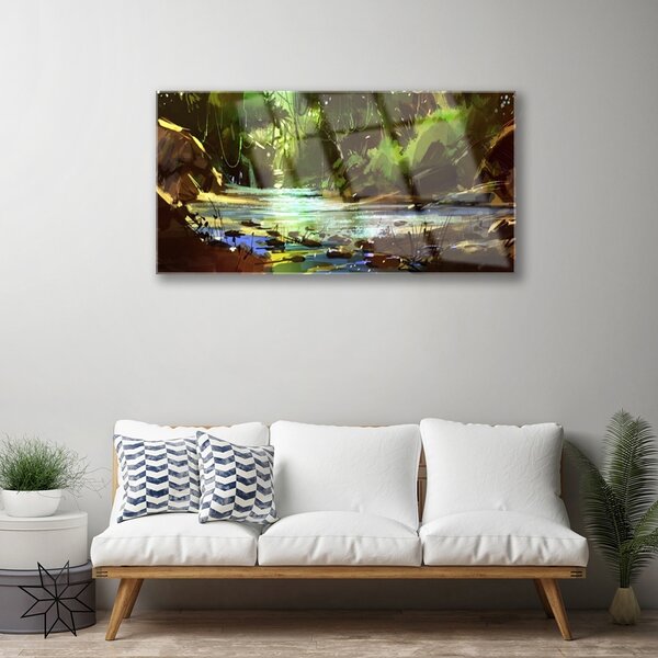 Obraz na skle Les jazero kamene príroda 100x50 cm 2 Prívesky