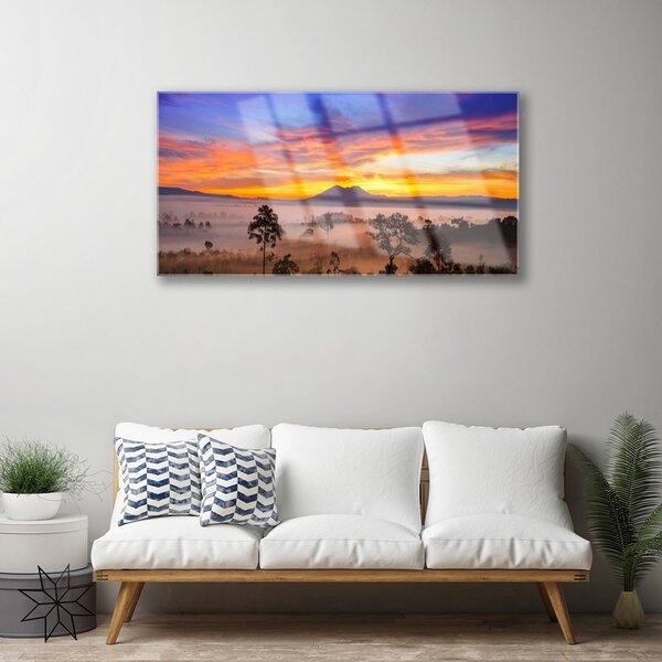 Obraz na skle Stromy hmla krajina 100x50 cm 2 Prívesky