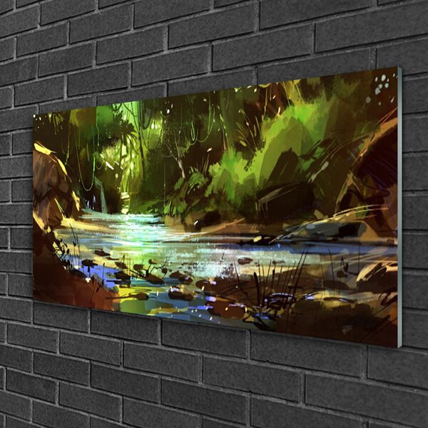 Obraz na skle Les jazero kamene príroda 100x50 cm 2 Prívesky