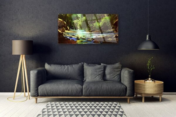 Obraz na skle Les jazero kamene príroda 100x50 cm 2 Prívesky