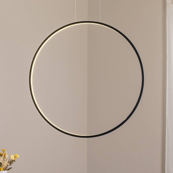 LED závesné svietidlo Saturno vertikálne, čierne, Ø 80 cm, kov, Čierna, Obývacia izba / jedáleň, Hliník, Moderný, Závesné svietidlo