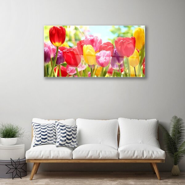 Skleneny obraz Tulipány kvety rastlina 100x50 cm 2 Prívesky