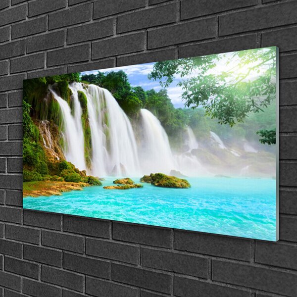 Skleneny obraz Vodopád jazero príroda 100x50 cm 2 Prívesky