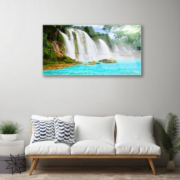 Skleneny obraz Vodopád jazero príroda 100x50 cm 2 Prívesky