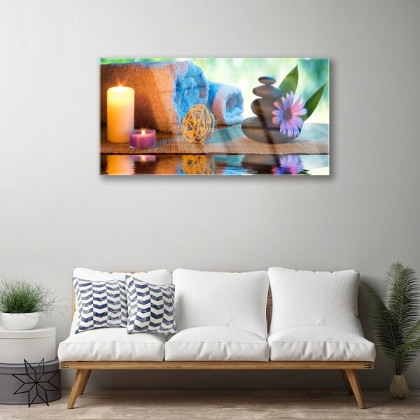 Skleneny obraz Sviečky kamene kvet 100x50 cm 2 Prívesky