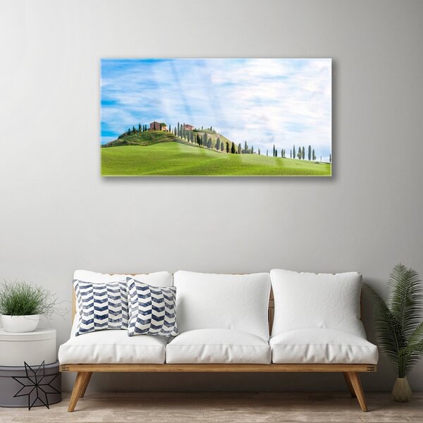 Skleneny obraz Lúka stromy príroda 100x50 cm 2 Prívesky