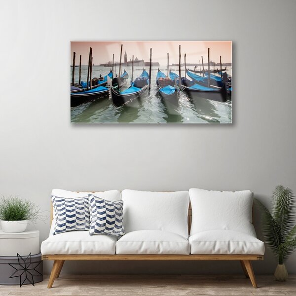 Skleneny obraz Loďka voda architektúra 100x50 cm 2 Prívesky