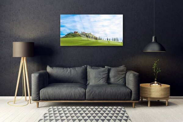 Skleneny obraz Lúka stromy príroda 100x50 cm 2 Prívesky