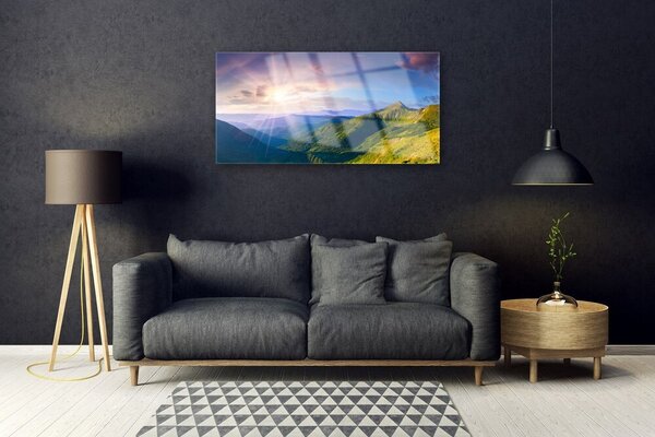 Skleneny obraz Hora lúka slnko krajina 100x50 cm 2 Prívesky