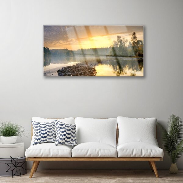 Skleneny obraz Jazero kamene krajina 100x50 cm 2 Prívesky