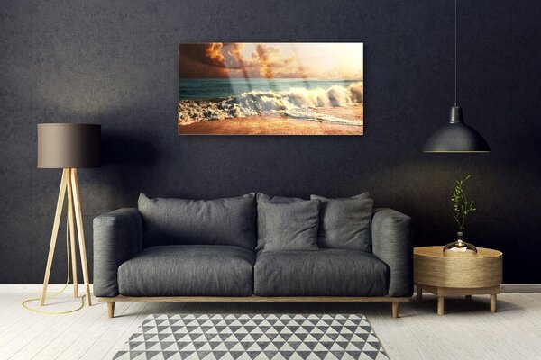 Skleneny obraz Oceán pláž vlny krajina 100x50 cm 2 Prívesky