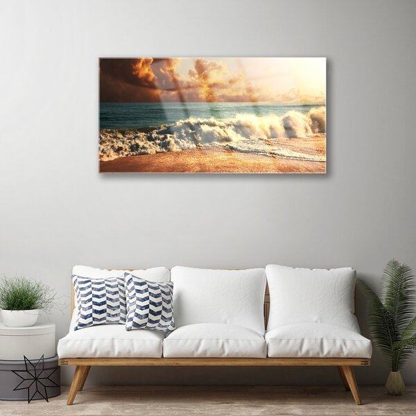 Skleneny obraz Oceán pláž vlny krajina 100x50 cm 2 Prívesky