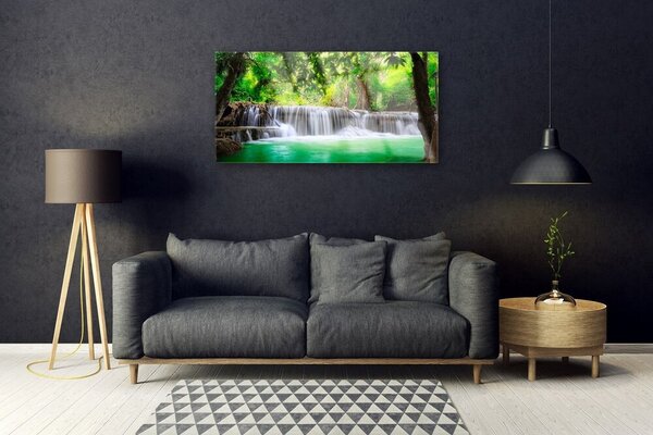 Skleneny obraz Vodopád jazero les príroda 100x50 cm 2 Prívesky