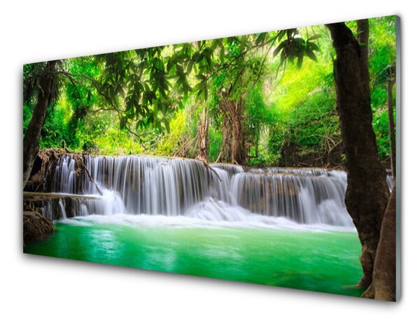 Skleneny obraz Vodopád jazero les príroda 100x50 cm 2 Prívesky