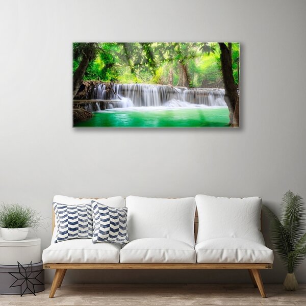 Skleneny obraz Vodopád jazero les príroda 100x50 cm 2 Prívesky