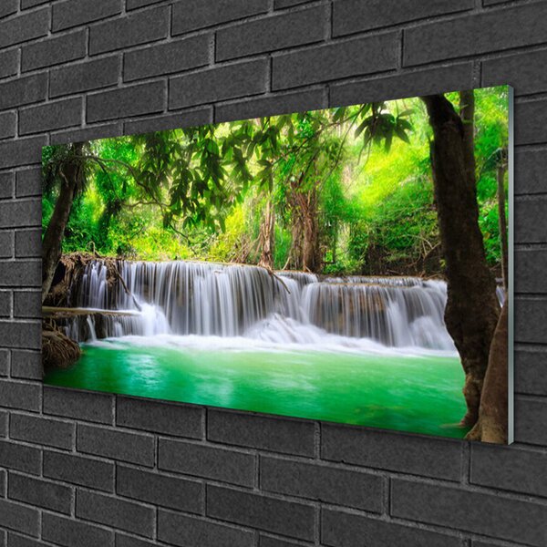 Skleneny obraz Vodopád jazero les príroda 100x50 cm 2 Prívesky