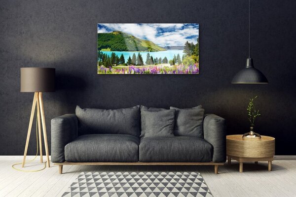 Skleneny obraz Hora les jazero príroda 100x50 cm 2 Prívesky