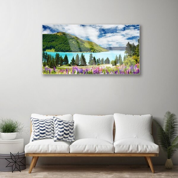 Skleneny obraz Hora les jazero príroda 100x50 cm 2 Prívesky