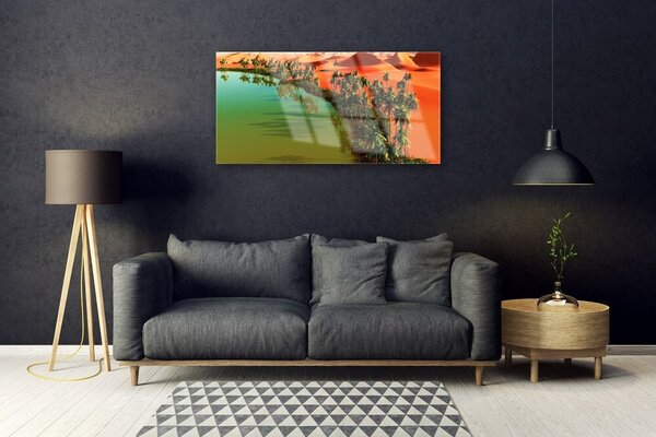 Skleneny obraz Jazero púšť palmy 100x50 cm 2 Prívesky