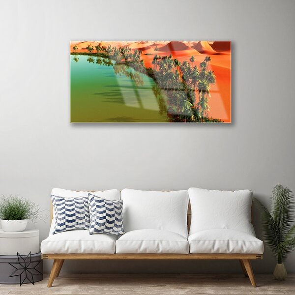 Skleneny obraz Jazero púšť palmy 100x50 cm 2 Prívesky