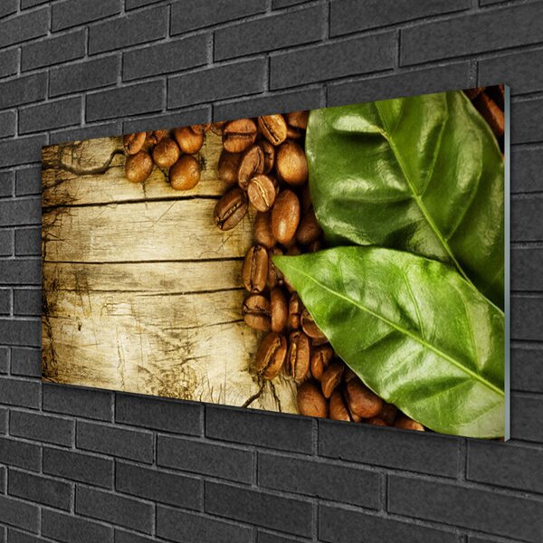 Obraz na skle Zrnká káva listy kuchyňa 100x50 cm 2 Prívesky