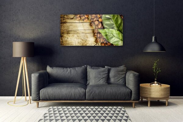 Obraz na skle Zrnká káva listy kuchyňa 100x50 cm 2 Prívesky