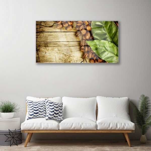 Obraz na skle Zrnká káva listy kuchyňa 100x50 cm 2 Prívesky
