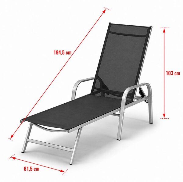 Polohovateľné relaxačné lehátko Avenberg MARGARITA čierna/strieborná