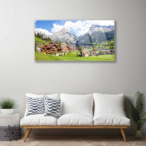 Obraz na skle Domy hora krajina 100x50 cm 2 Prívesky