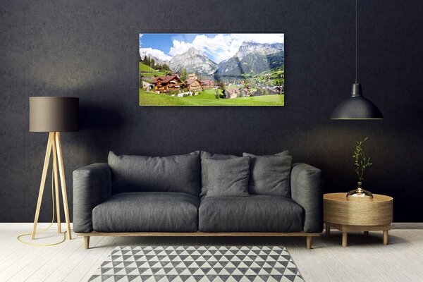 Obraz na skle Domy hora krajina 100x50 cm 2 Prívesky