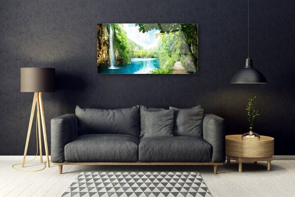 Obraz na skle Vodopád jazero príroda 100x50 cm 2 Prívesky