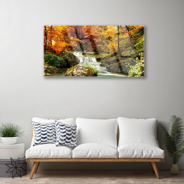 Obraz na skle Vodopád les príroda 100x50 cm 2 Prívesky