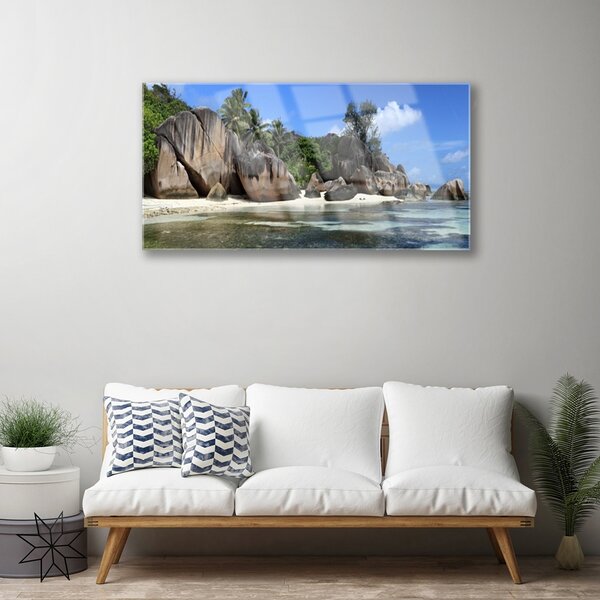 Obraz na skle Skala more príroda 100x50 cm 2 Prívesky
