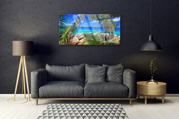 Obraz na skle Skala listy krajina 100x50 cm 2 Prívesky