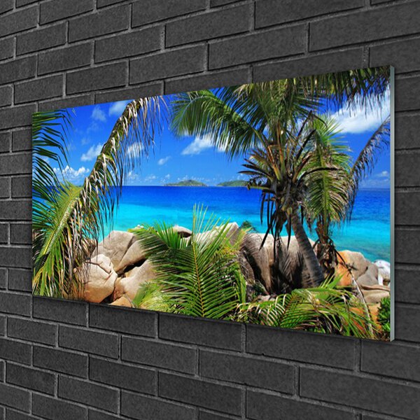Obraz na skle Skala listy krajina 100x50 cm 2 Prívesky