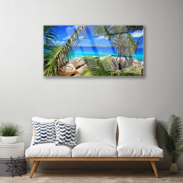 Obraz na skle Skala listy krajina 100x50 cm 2 Prívesky