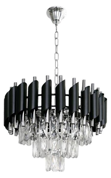 Luster na reťazi CRISTAL 5xE14/10W/230V, priemer 38 cm, čierna / matný chróm