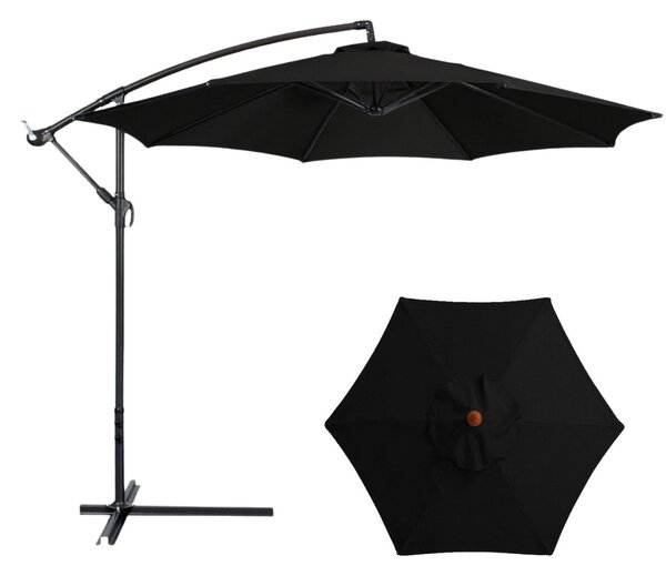 LEAN Bočný záhradný slnečník s nastaviteľným sklonom – 350 x 250 cm, čierny