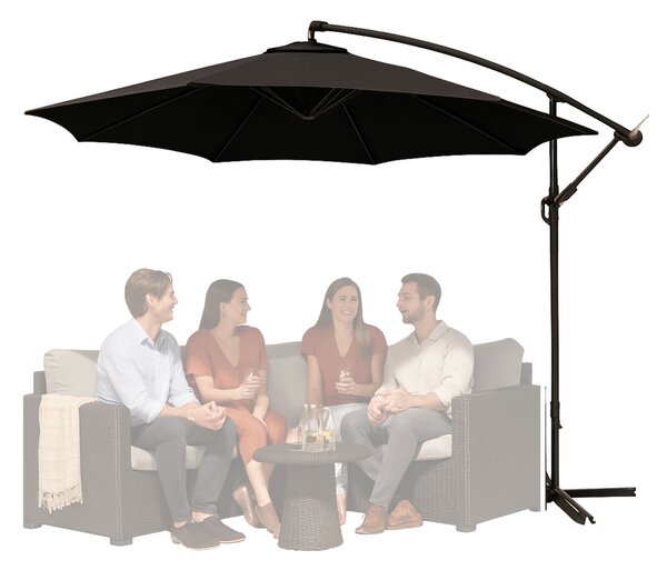 LEAN Bočný záhradný slnečník s nastaviteľným sklonom – 350 x 250 cm, čierny