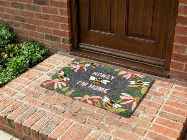 Rohožka prírodná kokosové vlákno 45 x 75 cm PVC protišmyková spodná strana rohož so vzorom včiel moderná