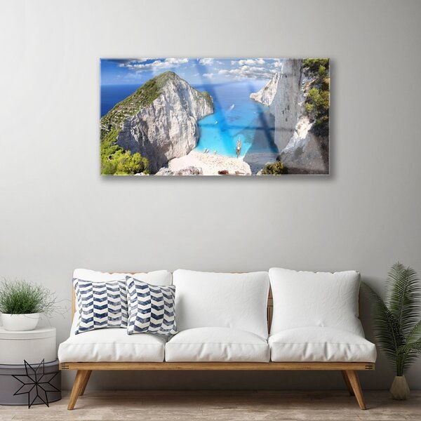 Obraz na skle Záliv hora pláž krajina 100x50 cm 2 Prívesky