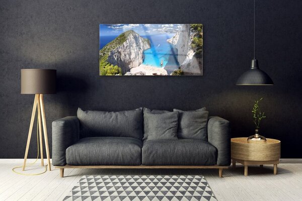 Obraz na skle Záliv hora pláž krajina 100x50 cm 2 Prívesky