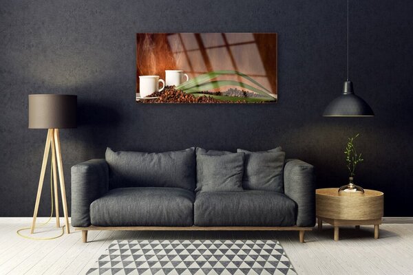 Obraz na skle Šálky káva zrnká kuchyňa 100x50 cm 2 Prívesky